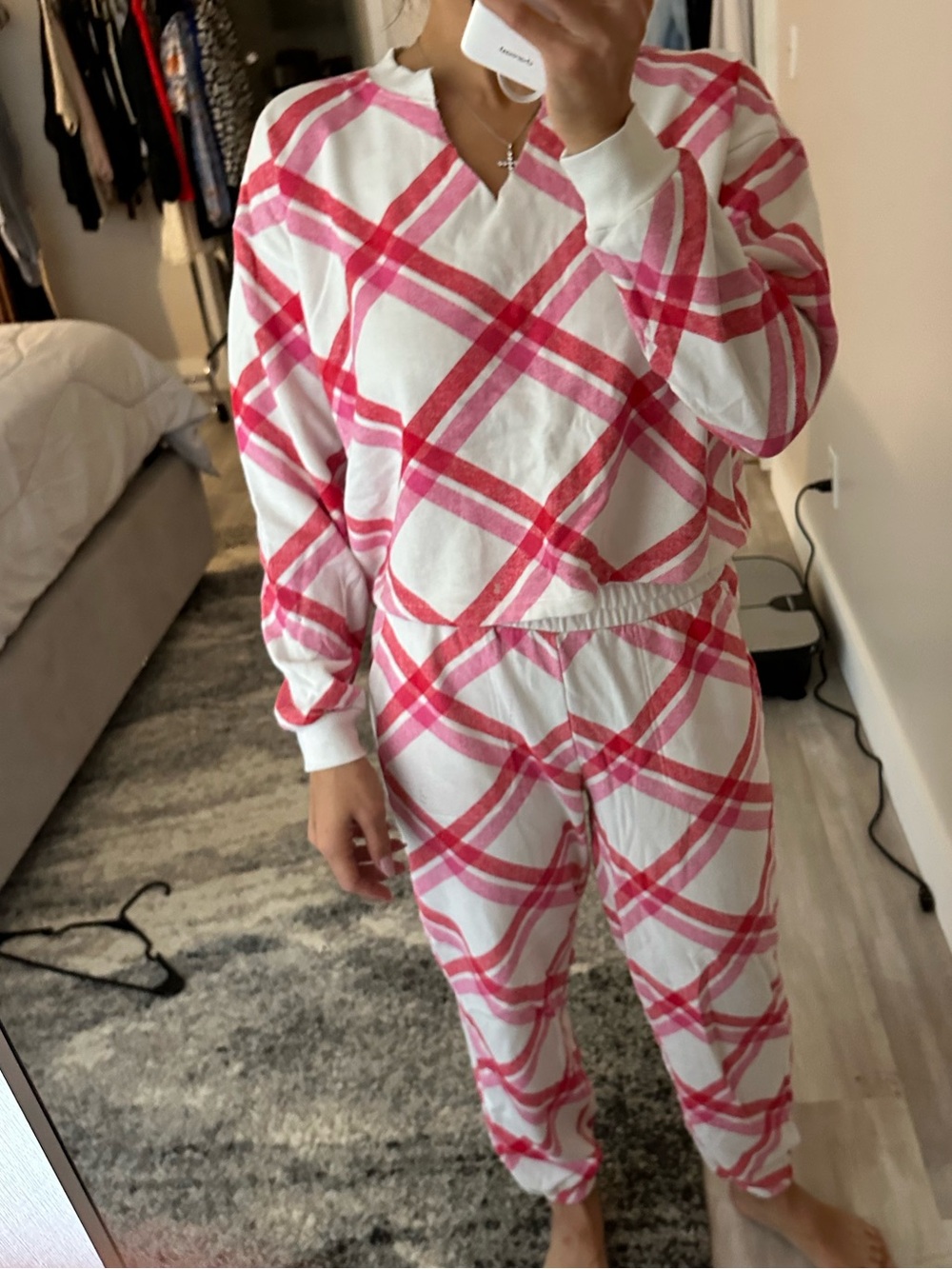 Women Colsie Pink Plaid Kids Pajama Set - Long Sleeve Top & Pants